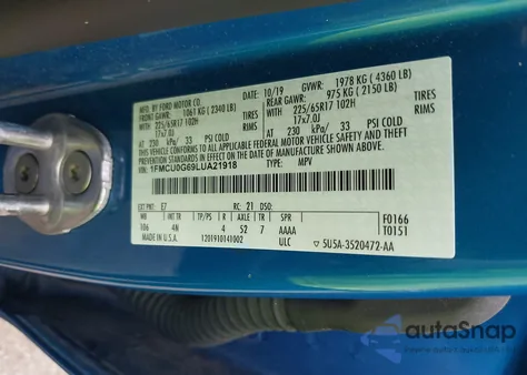 2020 Ford Escape Se z USA, uszkodzony, nr VIN 1FMCU0G69LUA21918